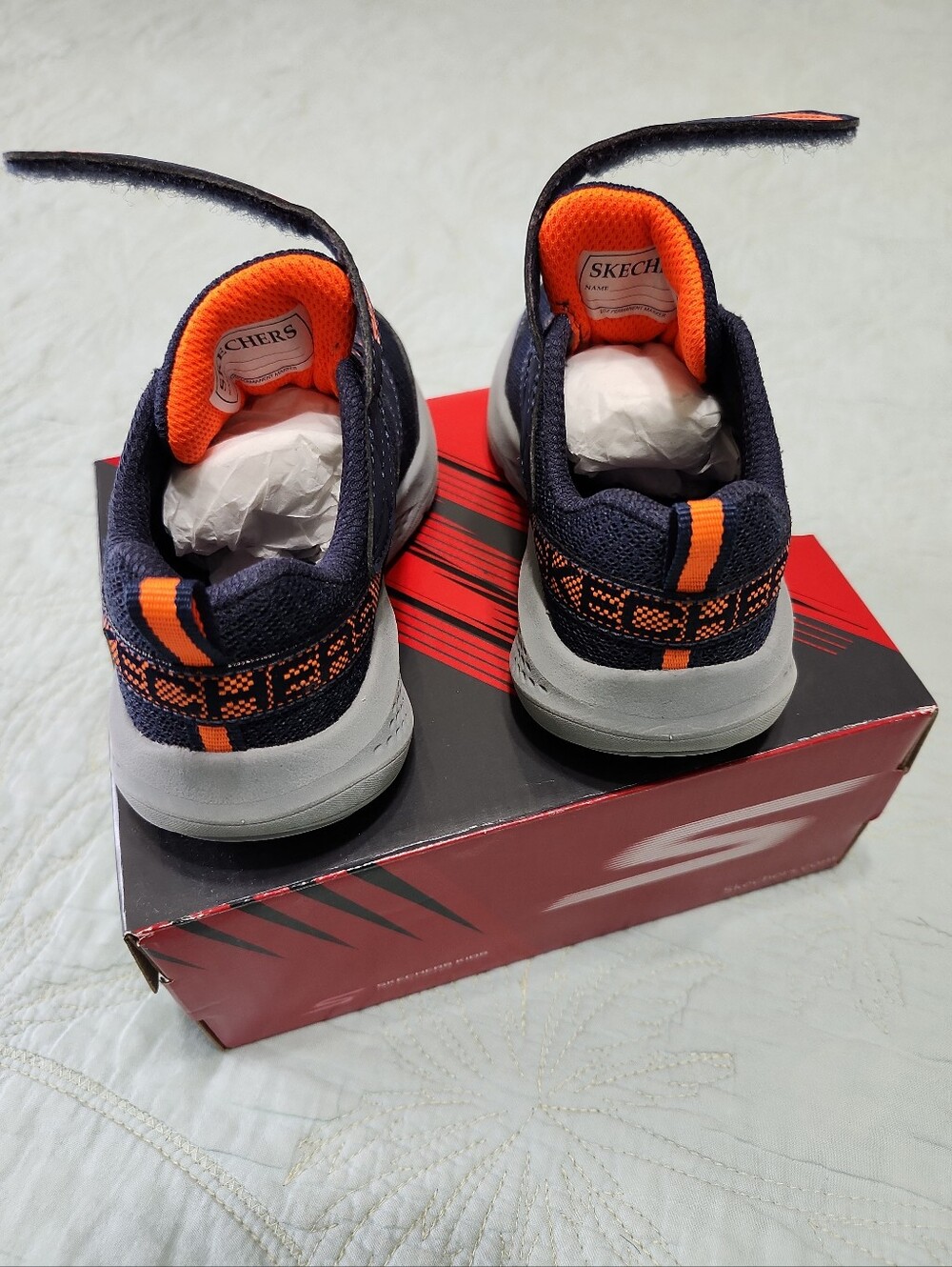 SKECHERS Go Run Kids Performance Sneakers, Navy/Orange - Size 7 Toddlers - Picture 4 of 6